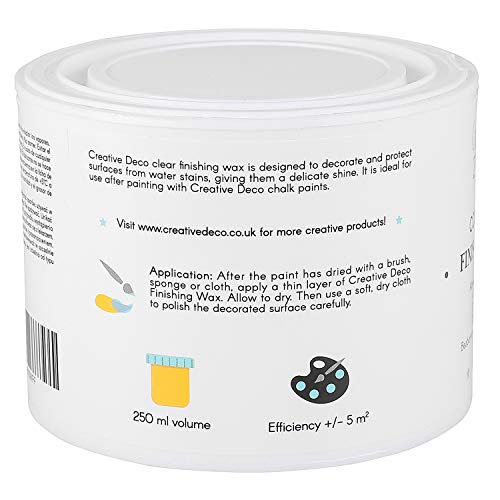 Creative Deco Cera de Acabado Incolora | 250 ml | Protección de Superficies Clara | Pulido Transparente | Brillo Ligero Áreas Brutas o Decoradas