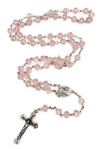 Crucifijo y cristal rosa luz granos rosario católico collar medalla de suelo Santo