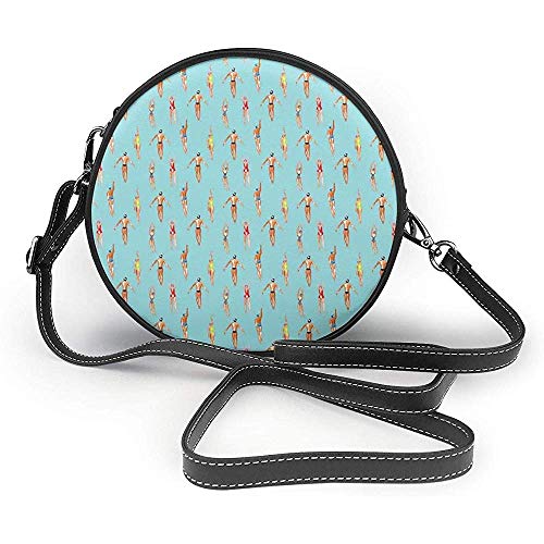 Cruz estilo de la acuarela bolsa de hombro de la PU de la manera redonda cubierta de césped de verano los hombres y las mujeres nadadores en el mar Deportes saludable Estilo de vida activo Body Bag