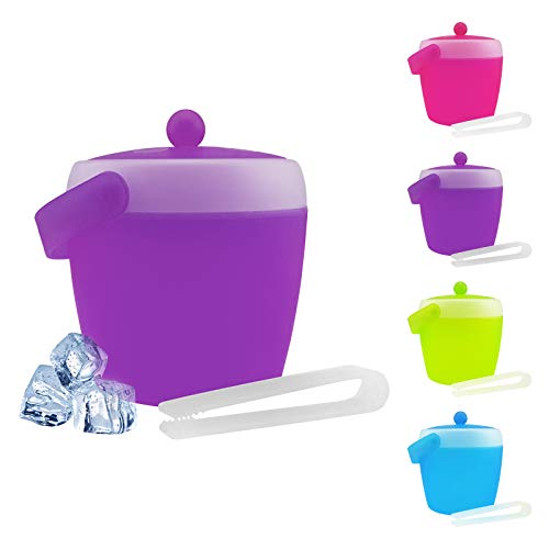 Cubitera con tapa y pinzas, capacidad 2 litros (diámetro x altura: 17,5 x 19,5 cm), de plástico – azul, verde, rosa o morado