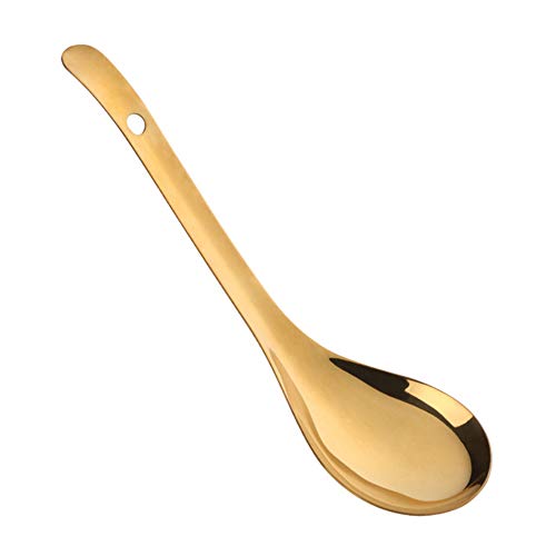 Cuchara De La Porción De Arroz, 304 De Acero Inoxidable Brillante De Oro Espejo Pulido Mango Largo Sopa De Gachas De Arroz Para Y Restaurante Familiar