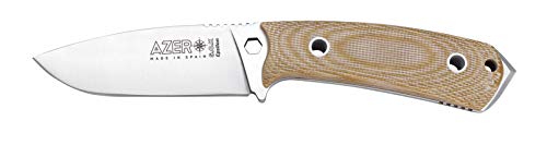 Cuchillo Azero Salamandra Bushcraft EPSILON 239241 micarta Canvas, Hoja de Acero MoVa de 8,5 cm,- Herramienta para Caza, Pesca, Supervivencia y Bushcraft. Hecho en Albacete + Portabotellas de regalo