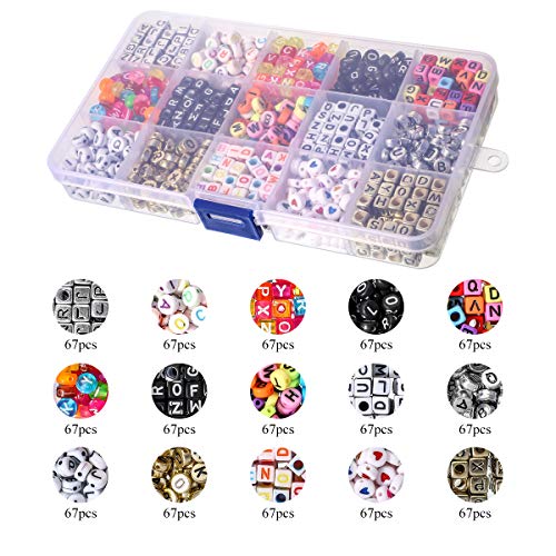 Cuentas de letras Abalorios Letras Redondas Cuentas Alfabeto para Pulseras DIY Manualidades (1100 Multicolor)