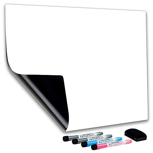 CUHIOY Pizarra Magnética Blanca A3+ para Nevera,Cocina Menú Lista Compras,Memo Recordatorio Plan Diario Avisos,Graffiti para Niños,Borrado en Seco Tablero Refrigerador,4 Marcadores e 1 Borrador