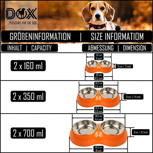 DDOXX Comedero Doble Perro, Antideslizante | Muchos Colores y Tamaños | para Perros Pequeño, Mediano y Grande | Bol Accesorios Acero INOX-Idable Melamina Gato Cachorro | Rojo, 2 x 160 ml