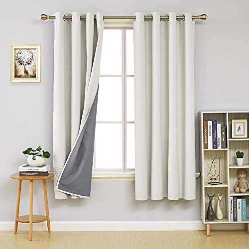 Deconovo Cortina Opaca Efecto Lino Termica Aislante con Ojales 2 Paneles 140 x 175 cm Crema