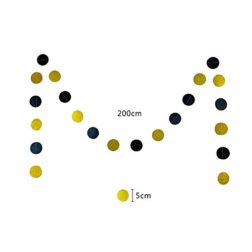 Decoraciones de cumpleaños, color negro y dorado para hombres con pancarta de cumpleaños preensamblada para colgar papel de papel de seda flores y guirnaldas de lunares