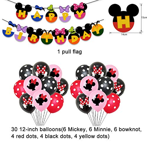 Decoraciones de cumpleaños de Mickey Mouse - WENTS 57PCS Banner de Happy Birthday adorno de pastel Globos de lunares para la fiesta temática de Mickey Mouse
