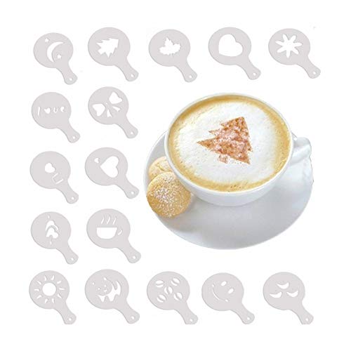 Decorar Café De Lujo Imprimir Modelo Café De La Flor De La Burbuja Del Molde Leche Spray Plantilla 16 Piezas Accesorios Café Espuma (Color : 1set)