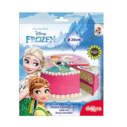Dekora-231270 Decoracion Tartas de Cumpleaños Infantiles en Disco de Oblea Frozen con Anna y Elsa-20 cm de Diámetro, Multicolor (231270)