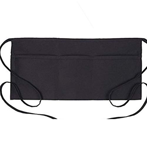 Delantal de cintura Delantal negro con 3 bolsillos Delantal corto Delantal de camarero Impermeable Delantal de camarero Delantal de camarera para la cocina en casa Restaurante Trabajo de cocina