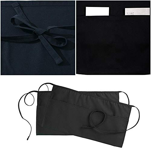 Delantal de cintura Delantal negro con 3 bolsillos Delantal corto Delantal de camarero Impermeable Delantal de camarero Delantal de camarera para la cocina en casa Restaurante Trabajo de cocina