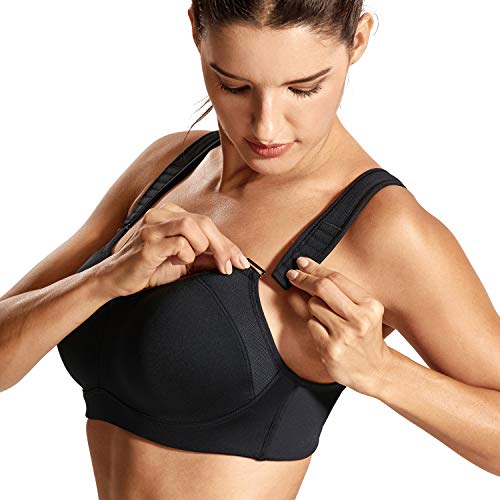 DELIMIRA Mujer Sujetador Deportivo Talla Grande de Alto Impacto Copas Moldeadas con Aros Negro 100D