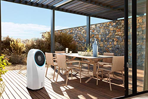 De'Longhi EV250.WH Climatizador Evaporativo con Ionizador y Filtro Antipolvo, Depósito de 4.5 L con 6 h de Autonomía, Protección ipx4, Pantalla Led, Mando a Distancia, Refrigeración Natural, Blanco