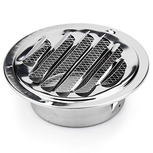 DESON Rejilla de Ventilación Redonda, 100 mm, Acero Inoxidable, Respiraderos de Láminas para Baño Habitación Oficina