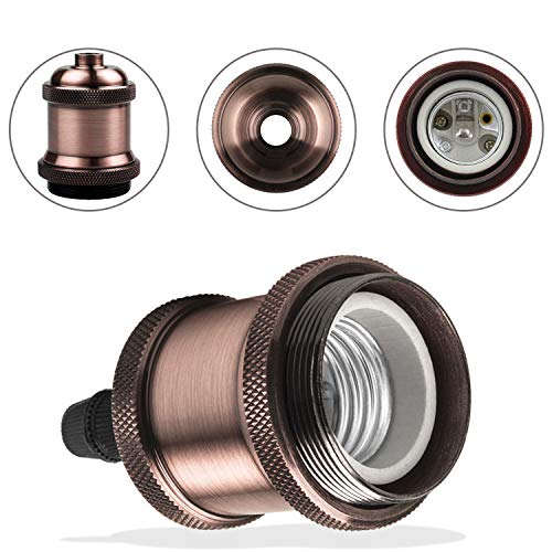 DiCUNO E27 Vintage Portalámpara, Sólido cerámica enchufe, Edison retro colgante, Industrial y decorativo para Iluminación de bricolaje, 600℃ Resistente al calor, 6 Piezas de cobre rojo socket