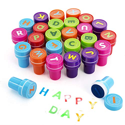 Diealles 26pcs Sellos de Entintado del Alfabeto para Favor de Fiesta Infantil, Premios Escolares, Regalo de Cumpleaños, Aprendizaje de Aprendizaje