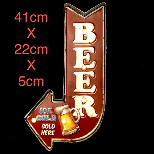 DiiliHiiri Cartel Retro Luminoso Cerveza Bar Vintage Letrero Metálico Artesania Accesorios Decoración Hogar (Ice Cold Beer Arrow)