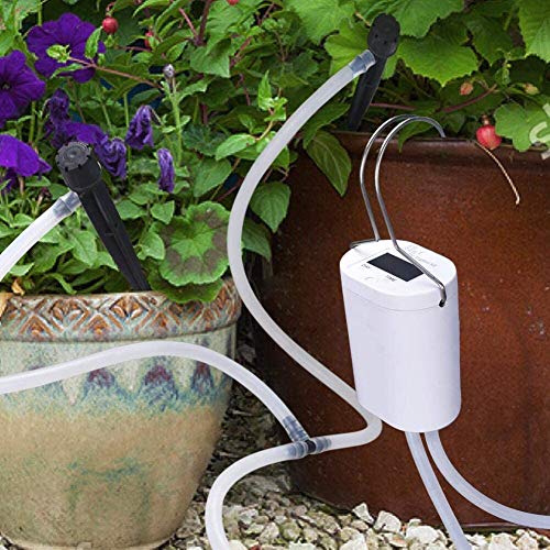 DINOKA - Sistema de riego automático de vacaciones con manguera de 8 pies para flores, terraza, jardín o plantas en maceta (blanco)