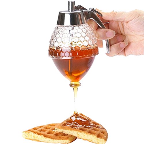 Dispensador de miel de acrílico de 200 ml. Botella de goteo, con jarra con soporte