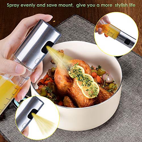Dispensador de Pulverizador de Aceite Ninonly Acero Inoxidable Dispensador de Aceite Oliva Botella Vidrio de Spray y Vinagre Herramienta de Cocina para usar en Pasta,Sartenes Parrillas y Barbacoas