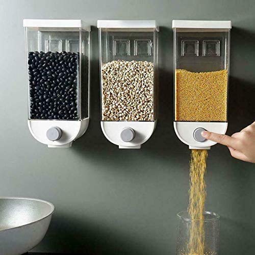 Dispensadores de alimentos montados en la pared, cereales de fácil prensa, granos de caramelo, nueces, contenedores de almacenamiento de alimentos secos, 3 piezas