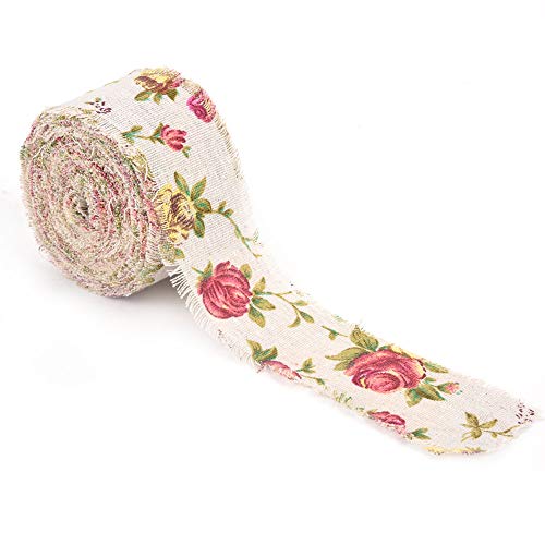 DIY Vintage Arpillera Cinta Rollo Rosa Flor Impreso Cinta de Yute Correa de Hesse correa de Tela de La Boda Decoración 10 m