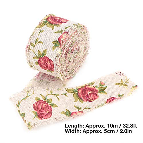 DIY Vintage Arpillera Cinta Rollo Rosa Flor Impreso Cinta de Yute Correa de Hesse correa de Tela de La Boda Decoración 10 m
