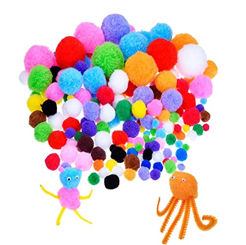 DOITEM Limpiadores de tuberías Vástagos y pompones de chenilla con ojos saltones saltones y palos artesanales Hojas de tela de fieltro no tejidas para manualidades artísticas de bricolaje, 742 piezas