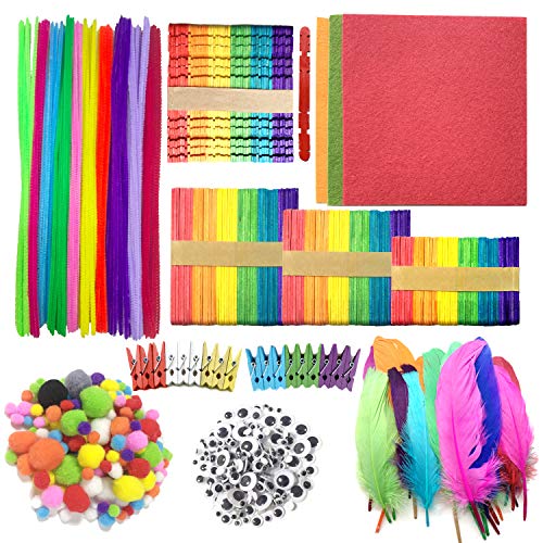 DOITEM Limpiadores de tuberías Vástagos y pompones de chenilla con ojos saltones saltones y palos artesanales Hojas de tela de fieltro no tejidas para manualidades artísticas de bricolaje, 742 piezas
