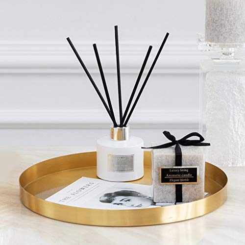 DOKOT Bandejas Metal Doradas Decorativa para Platos Organizador Redondo de Acero Inoxidable para Joyas y Maquillaje Cosméticos 32 cm