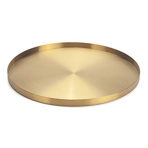 DOKOT Bandejas Metal Doradas Decorativa para Platos Organizador Redondo de Acero Inoxidable para Joyas y Maquillaje Cosméticos 32 cm
