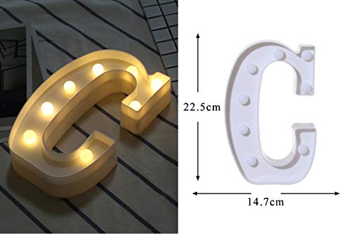 DON LETRA Letras Luminosas Decorativas con Luces LED, Letras del Alfabeto A-Z, Altura de 22cm, Color Blanco - Letra C
