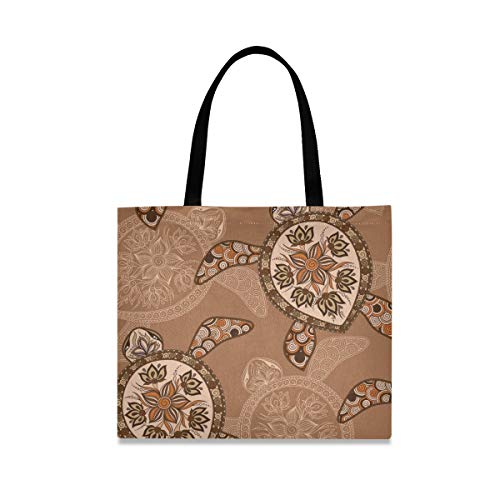 DOSHINE - Bolsa de lona, diseño de tortuga de flores indio tribal reutilizable para la compra de comestibles y la escuela, bolso de hombro para mujeres y niñas