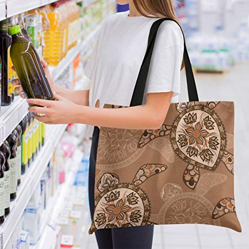 DOSHINE - Bolsa de lona, diseño de tortuga de flores indio tribal reutilizable para la compra de comestibles y la escuela, bolso de hombro para mujeres y niñas