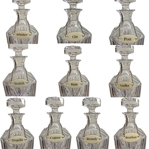 Duke Baron - Etiquetas de Licor Bourbon, Marca, Cognac, Gin, Puerto, Rum, Scotch, Tequila, Vodka y Whisky en Caja de Regalo de Madera, Color Blanco Envejecido/latón