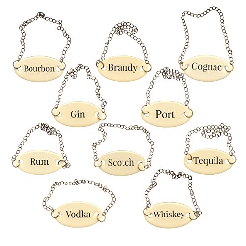 Duke Baron - Etiquetas de Licor Bourbon, Marca, Cognac, Gin, Puerto, Rum, Scotch, Tequila, Vodka y Whisky en Caja de Regalo de Madera, Color Blanco Envejecido/latón