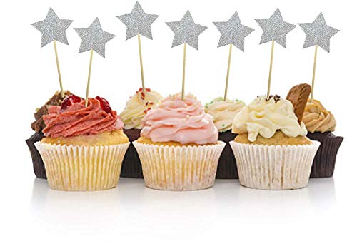 Dusenly letras brillantes para decoración de tartas, números dorados, decoración para tarta de cumpleaños y purpurina dorada y plateada, decoración para cupcakes (paquete de 41) 18 – 80 50/Estrella
