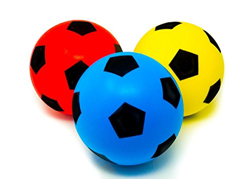 E-Deals - Pack de 3 pelotas de esponja para deportes de interior y exterior, color azul, rojo y amarillo, 20 cm