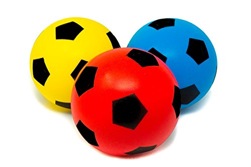 E-Deals Paquete de Tres 20 cm (tamaño 5) Suave Esponja de Espuma Cubierta Exterior del balón de fútbol Fútbol - (Pack Incluye 1 Azul, 1 Rojo y 1 Amarillo)