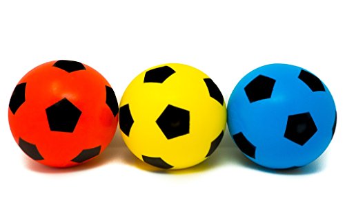 E-Deals Paquete de Tres 20 cm (tamaño 5) Suave Esponja de Espuma Cubierta Exterior del balón de fútbol Fútbol - (Pack Incluye 1 Azul, 1 Rojo y 1 Amarillo)