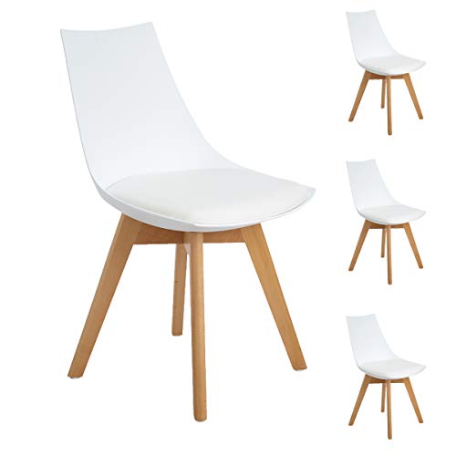 EGGREE Pack de 4 Sillas de Cocina Tapizadas Moderna Sillas Comedor Nordica, Las Piernas de Madera de Haya, Blance