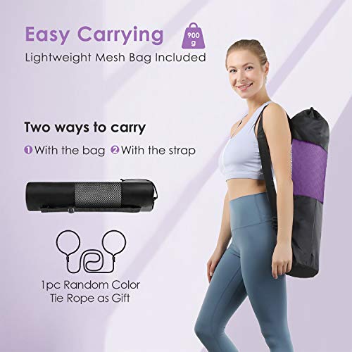 EgoIggo Esterilla Yoga Antideslizante, Yoga Mat colchoneta Yoga Alfombrilla Deporte. Esterilla Pilates de 183cmx61cm, 6mm Grosor de Caucho. con Bolsa y Correa de Hombro.Púrpura-Rosa