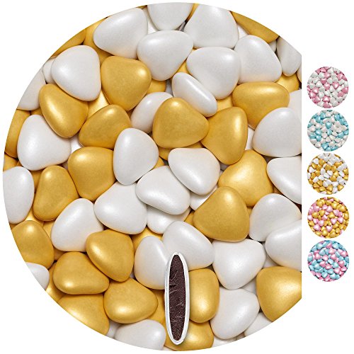 EinsSein 1kg Corazones de Chocolate grageas boda bautizo Mezcla medio Oro blanco perla corazon amor formas bombones confeti peladillas candy bar cumpleaños niños regalos Tradición italianas botes
