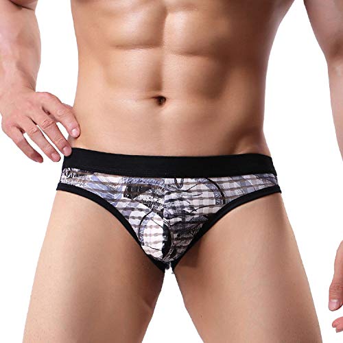 Ejiao Sexy Ropa Interior Hombres Impreso Hielo Calzoncillos de Seda Bragas de Poca Altura, de Guy Slip Calzoncillos, un Negro, M