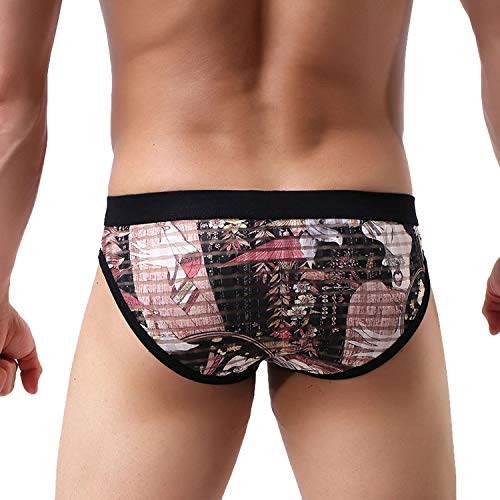 Ejiao Sexy Ropa Interior Hombres Impreso Hielo Calzoncillos de Seda Bragas de Poca Altura, de Guy Slip Calzoncillos, un Negro, M