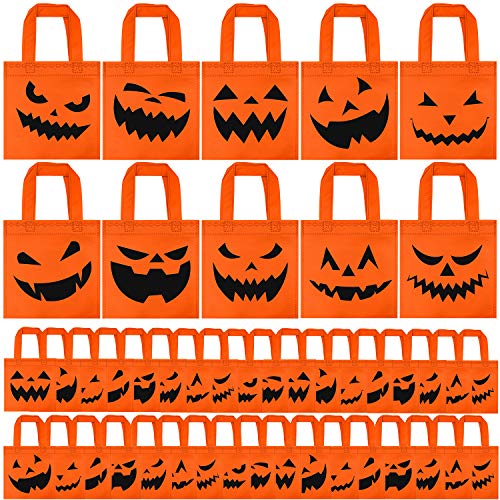 Elcoho - 40 paquetes de bolsas de Halloween no tejidas para caramelos, bolsas de trucos o golosinas, bolsas de calabaza con asas para recuerdos de fiestas, 20 x 20 cm, 10 estilos