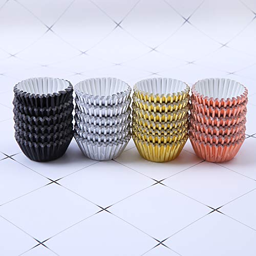 Elcoho - Minifundas de papel para magdalenas, 3,2 cm, diseño metalizado, color oro, plata y oro rosa, 600 unidades