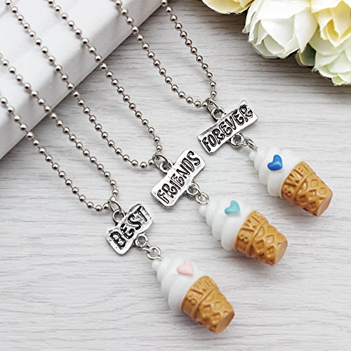 Elegant Rose 3 Piezas 3D Plástico Resina Best Friends Forever Mejores Amigos para Siempre de Helado Encantador Collar Creativo Regalo para Amigos
