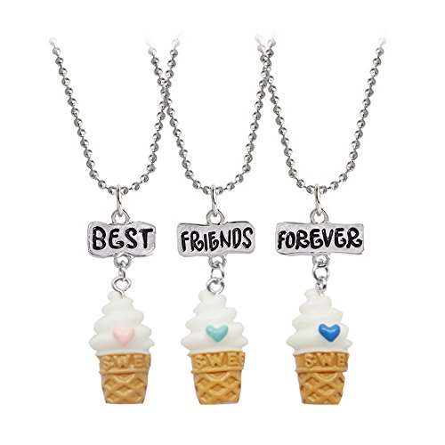 Elegant Rose 3 Piezas 3D Plástico Resina Best Friends Forever Mejores Amigos para Siempre de Helado Encantador Collar Creativo Regalo para Amigos
